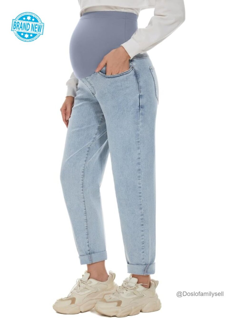 Maternity Boyfriend Jeans Over Belly Stretch Cotton Blend Denim Pockets